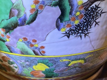 A large gilt bronze-mounted Chinese famille verte rouleau vase, 19th C.